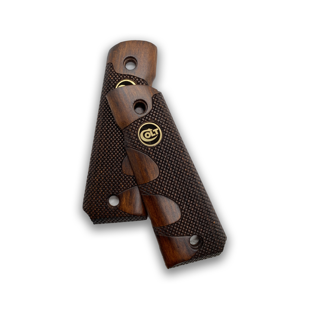 ZIB Grips Colt 1911 Full Size Grips – Beech Wood With Brass Logo – Fits Gov/Commander