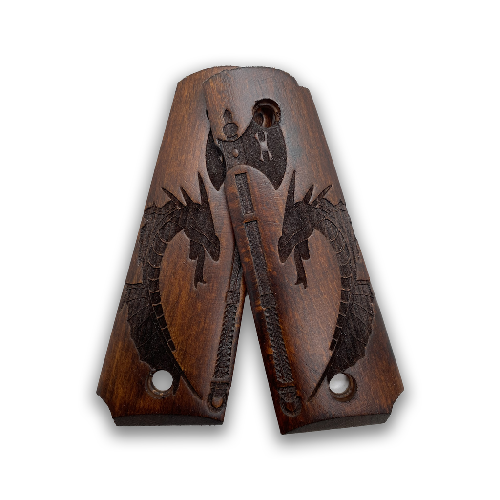 ZIB GRIPS pour poignées de Pistolet Colt 1911, Pleine Taille 1911 (Gouvernement/Commandant) Poignée de Pistolet en Noyer Punisher 1911 Poignées Faites à la Main avec différents modèles de crâne