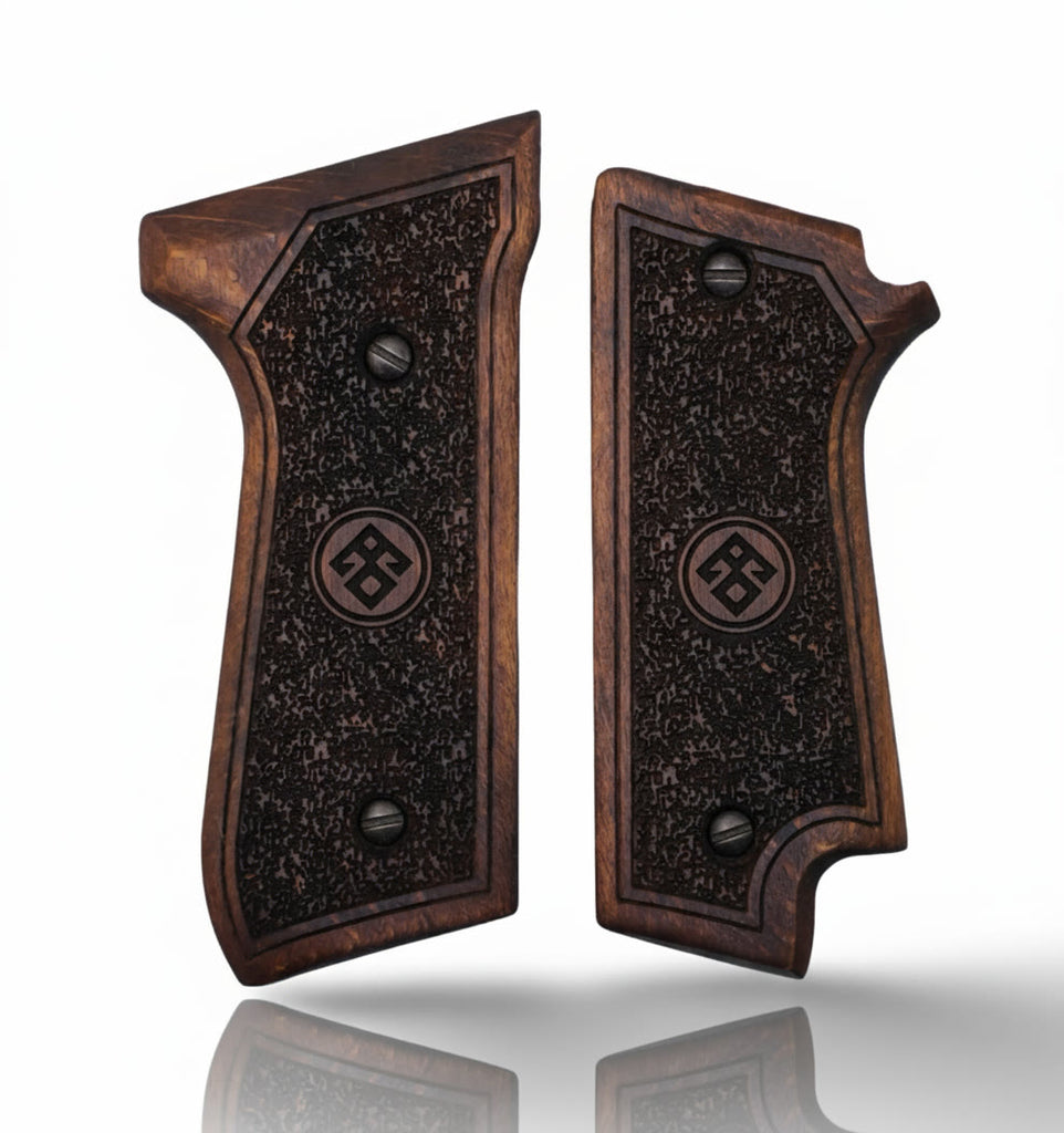 92 Early (Pre-F) Pistol Grip — Beech wood Walnut Hand-engraved 3D pattern  — ZIB Grips