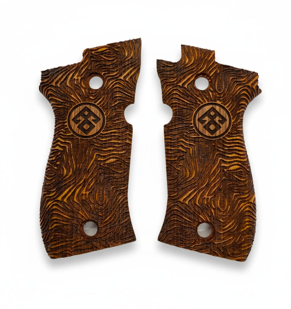 81 84 85 Cheetah Pistol Grip — Beech wood Honey Hand-engraved 3D pattern  — ZIB Grips