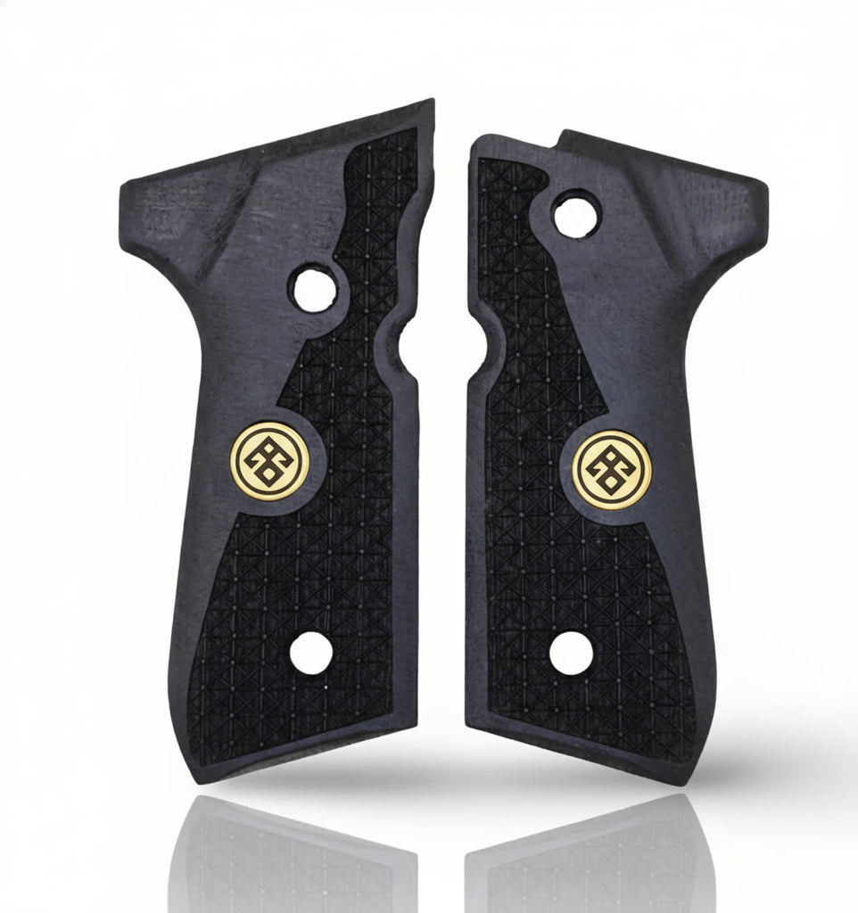 92FS M9 96 Pistol Grip — Beech wood Black 3D engraved pattern with  — ZIB Grips