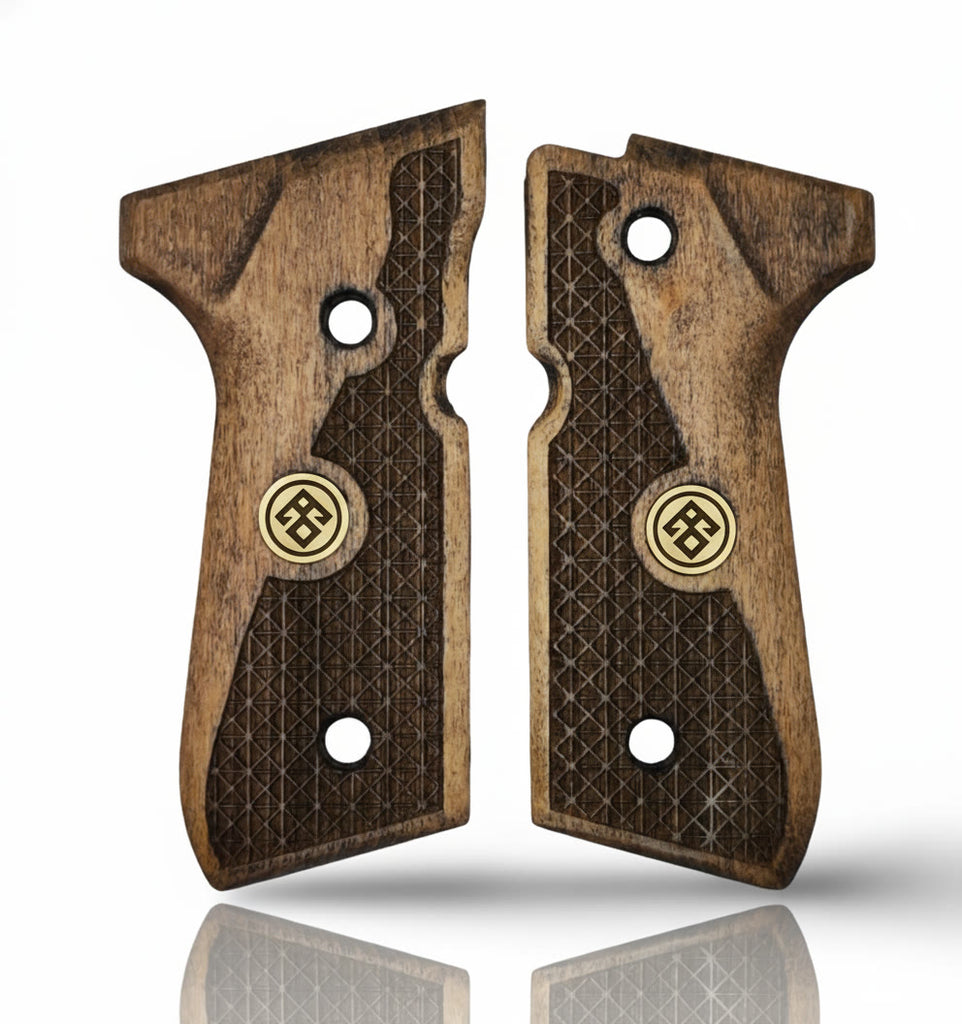 92FS M9 96 Pistol Grip — Beech wood Light Walnut 3D engraved pattern with  — ZIB Grips