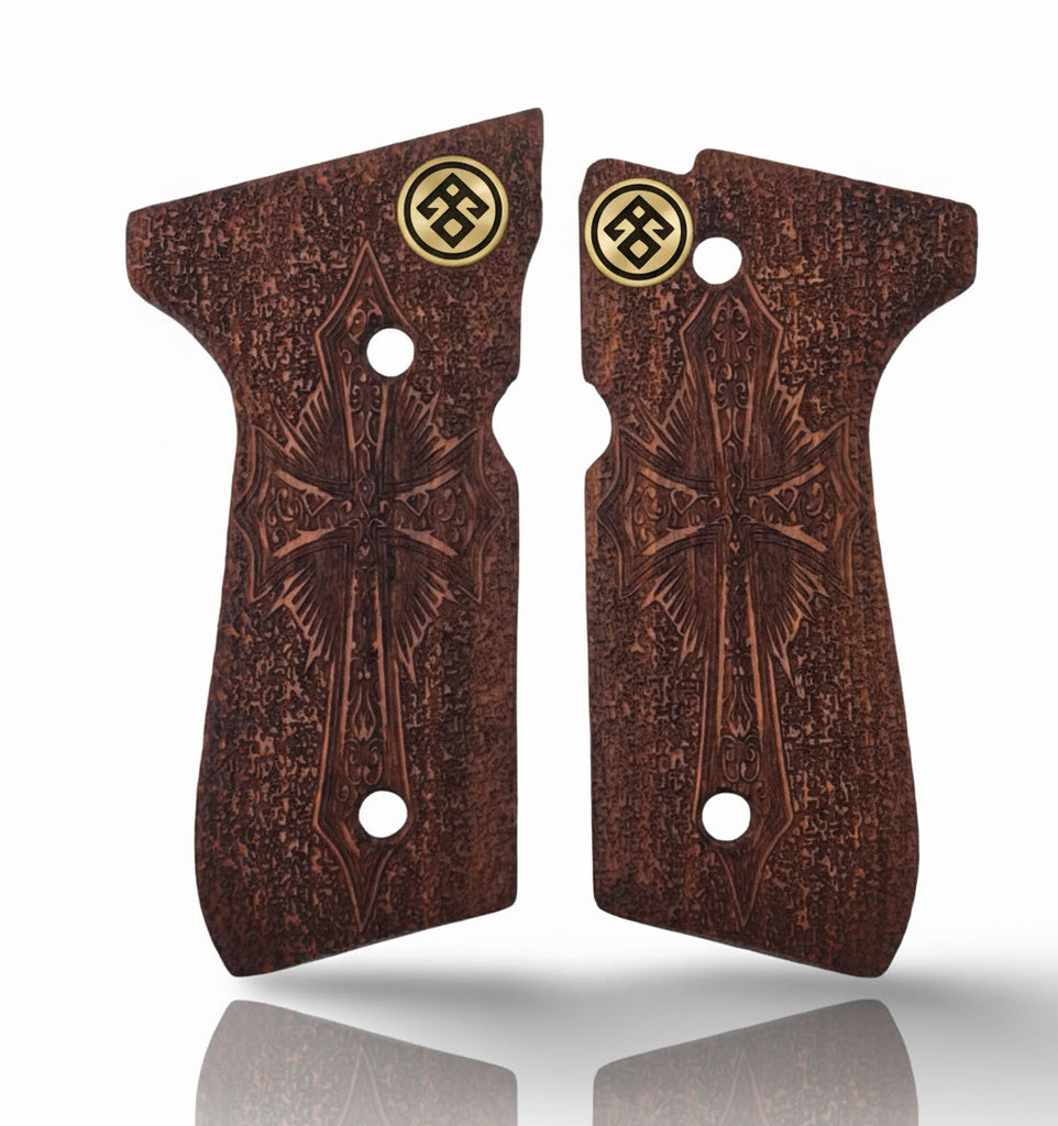 92FS M9 96 Pistol Grip — Beech wood Oak Hand-engraved 3D pattern  — ZIB Grips