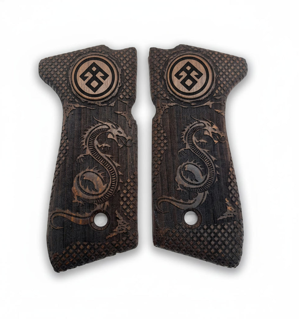 92FS M9 96 Pistol Grip — Beech wood Walnut Hand-engraved 3D pattern  — ZIB Grips