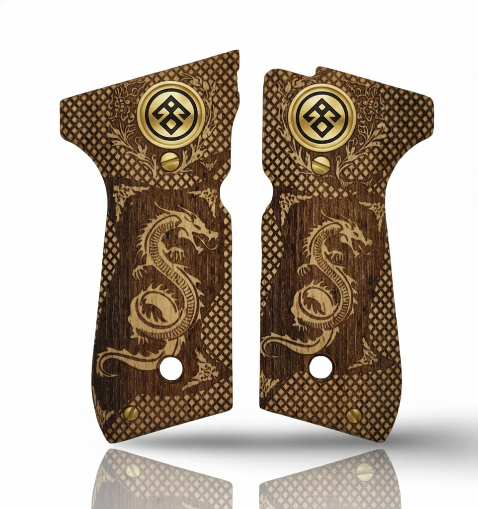 92FS M9 96 Pistol Grip — Beech wood Natural Varnish Hand-engraved 3D pattern  — ZIB Grips