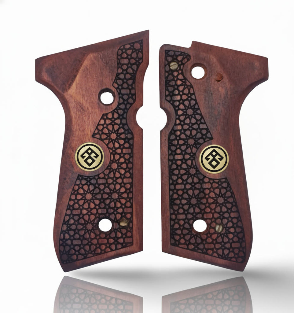 92FS M9 96 Pistol Grip — Beech wood Oak 3D engraved pattern with  — ZIB Grips