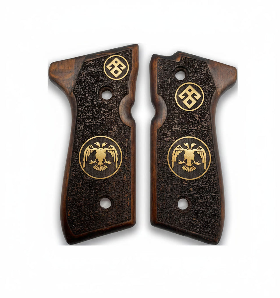 92FS M9 96 Pistol Grip — Beech wood Walnut Hand-engraved 3D pattern  — ZIB Grips