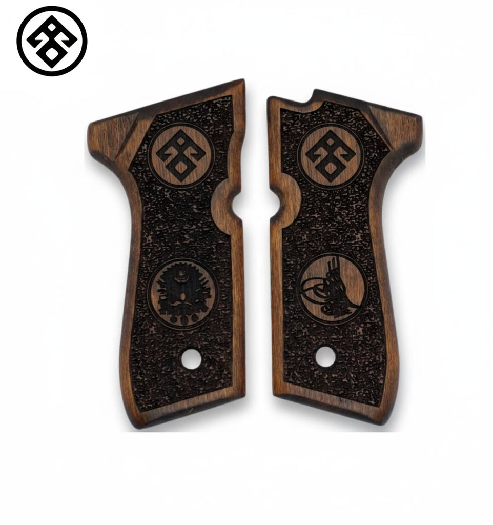 92FS M9 96 Pistol Grip — Beech wood Walnut Hand-engraved 3D pattern  — ZIB Grips