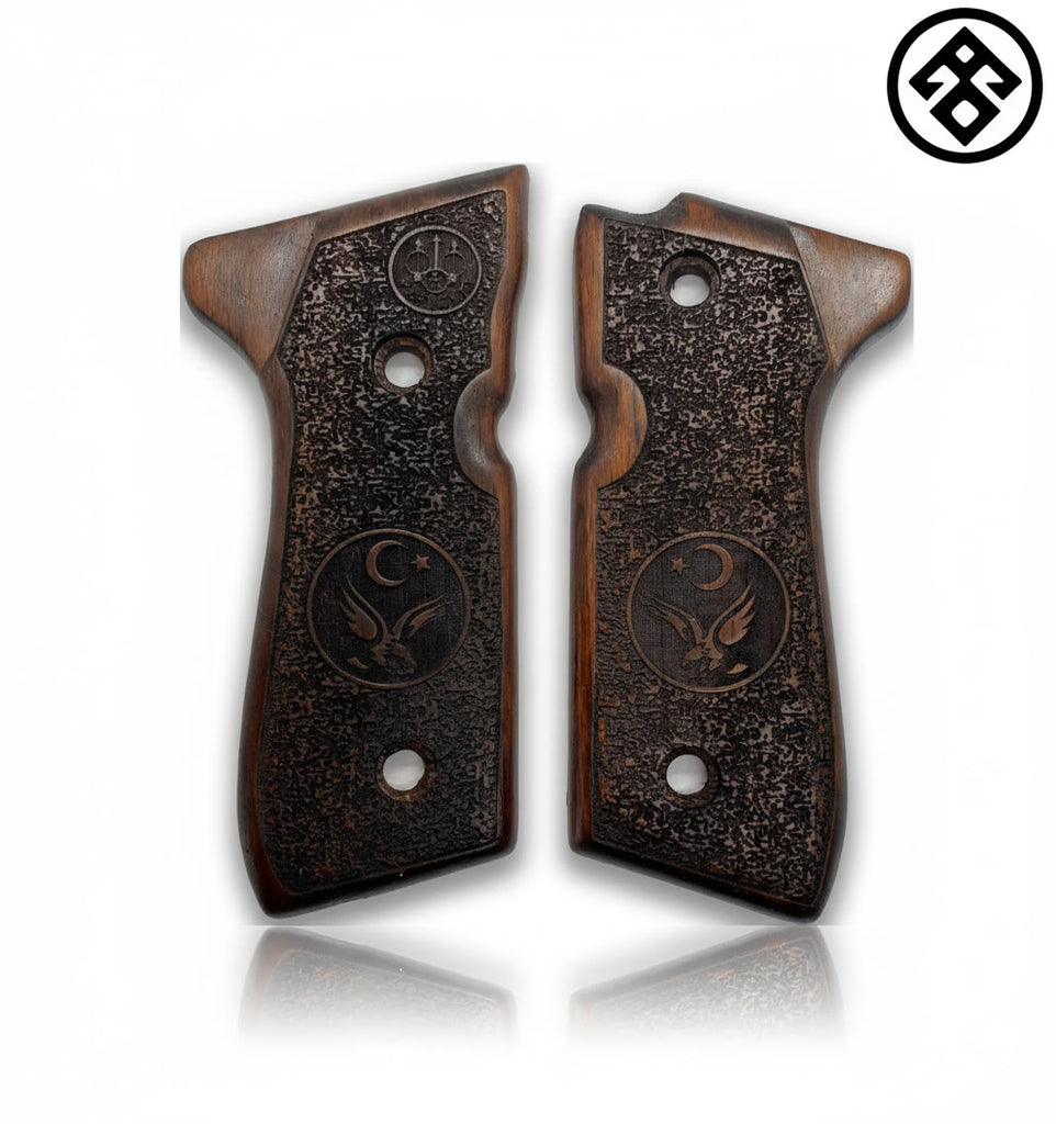 92FS M9 96 Pistol Grip — Beech wood Walnut Hand-engraved 3D pattern  — ZIB Grips