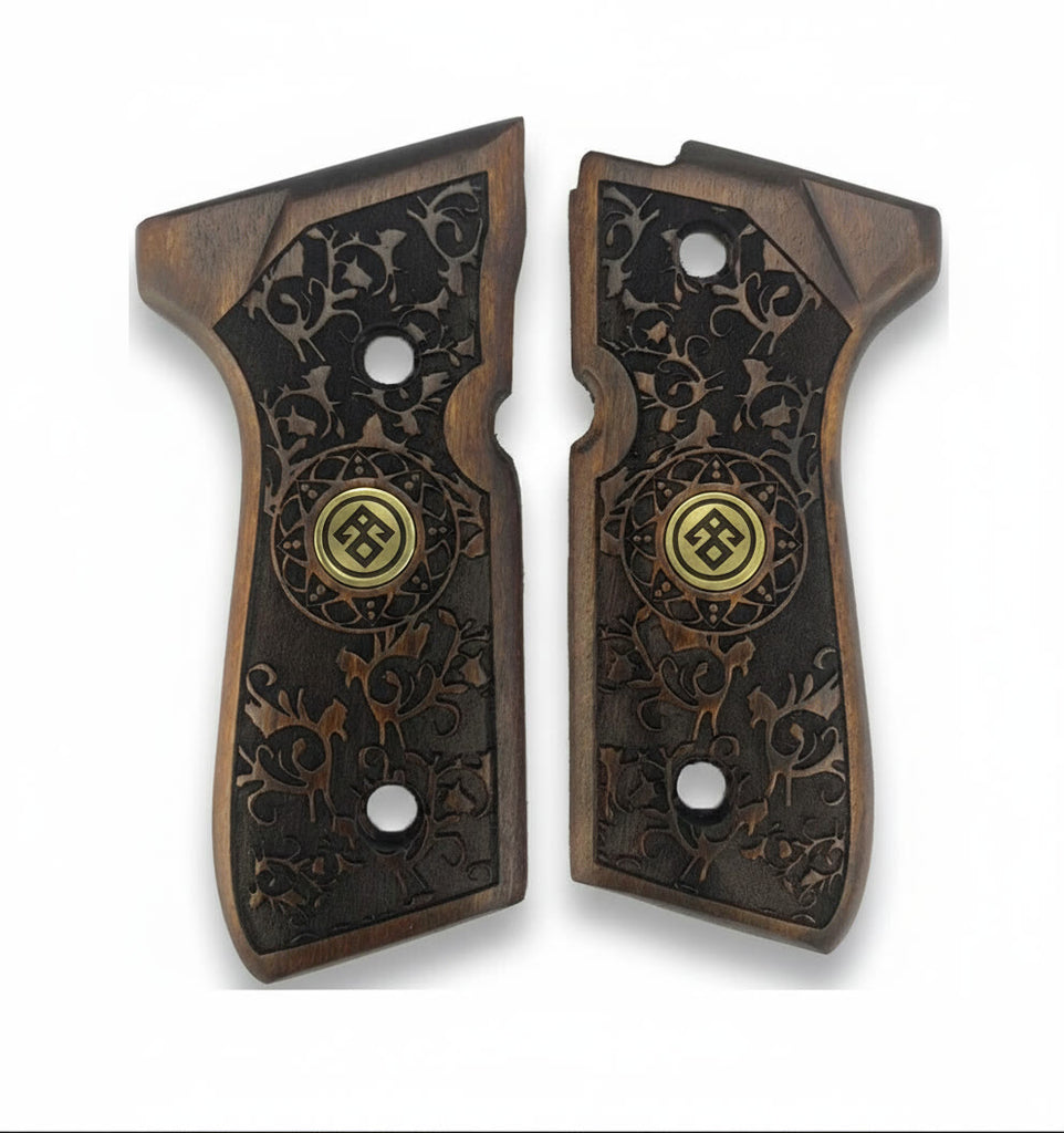 92FS M9 96 Pistol Grip — Beech wood Walnut 3D engraved pattern with  — ZIB Grips
