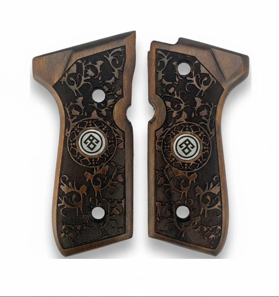 92FS M9 96 Pistol Grip — Beech wood Walnut 3D engraved pattern with  — ZIB Grips