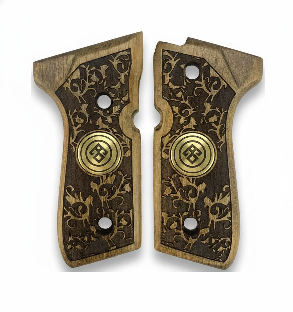 92FS M9 96 Pistol Grip — Beech wood Light Walnut 3D engraved pattern with  — ZIB Grips