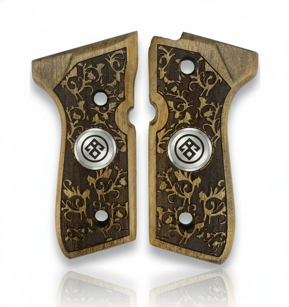92FS M9 96 Pistol Grip — Beech wood Light Walnut 3D engraved pattern with  — ZIB Grips