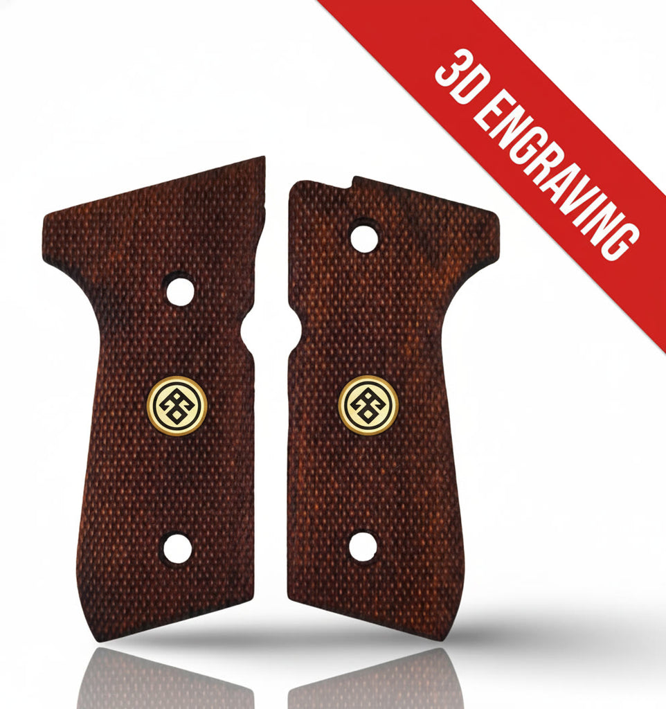 Beretta 92FS M9 Beech Wood Grip — 3D Honeycomb Brass Logo — ZIB Grips