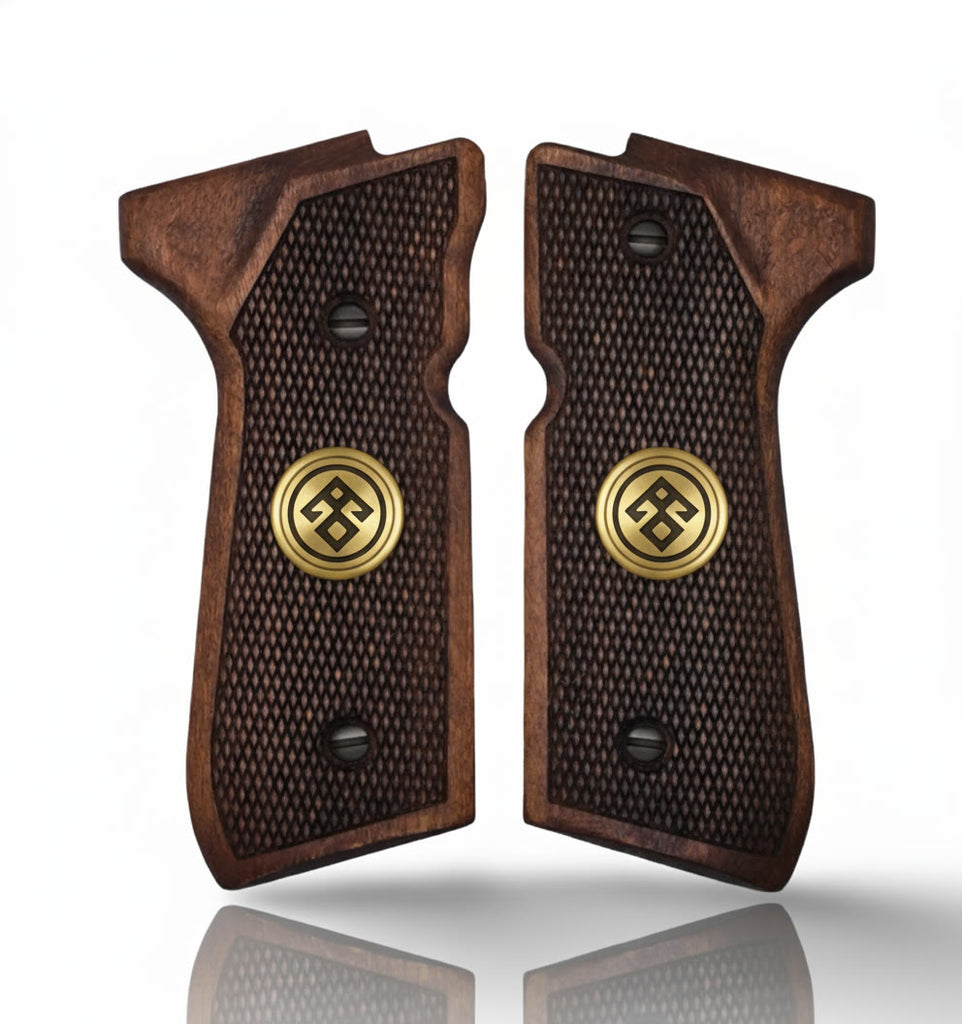 92FS M9 96 Pistol Grip — Beech wood Walnut Hand-engraved 3D pattern  — ZIB Grips