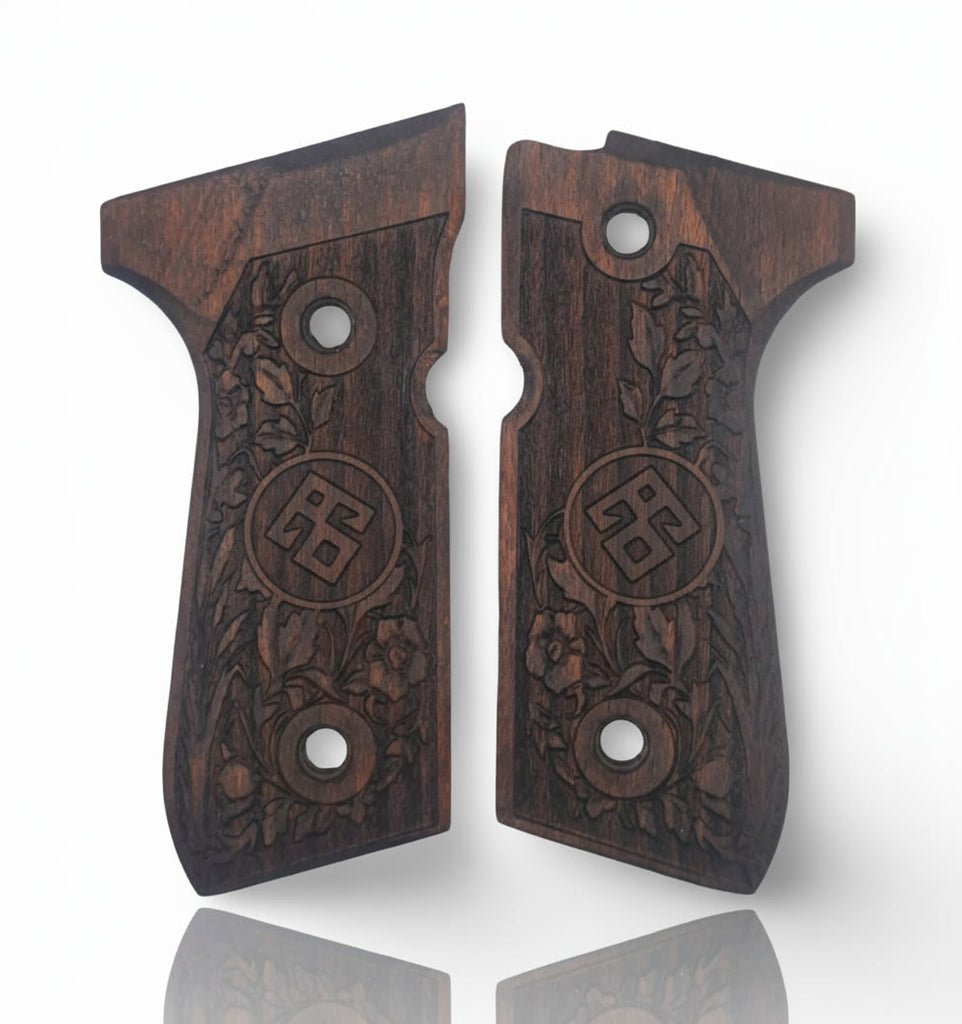 92FS M9 96 Pistol Grip — Beech wood Walnut Hand-engraved 3D pattern  — ZIB Grips