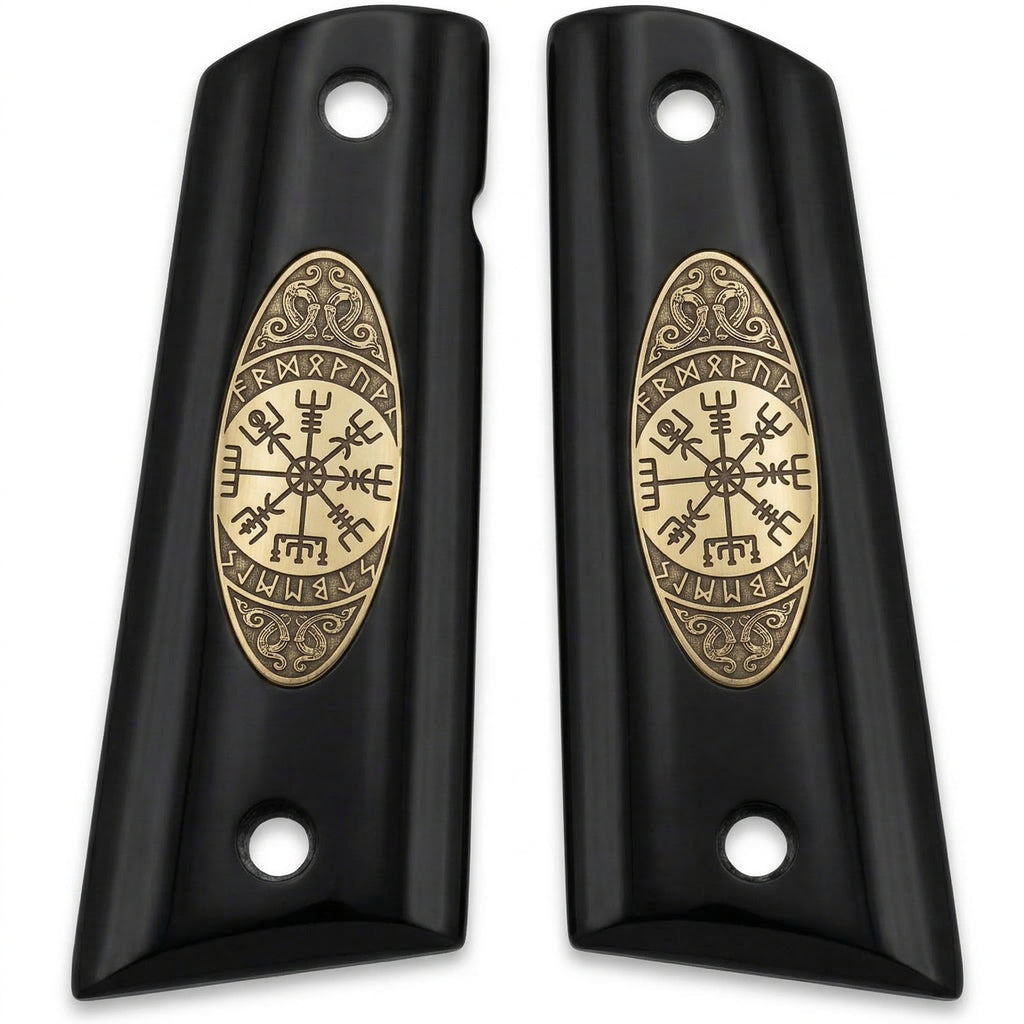 Colt 1911 Hardwood Grip — Vegvísir Viking Compass with Runes — ZIB Grips