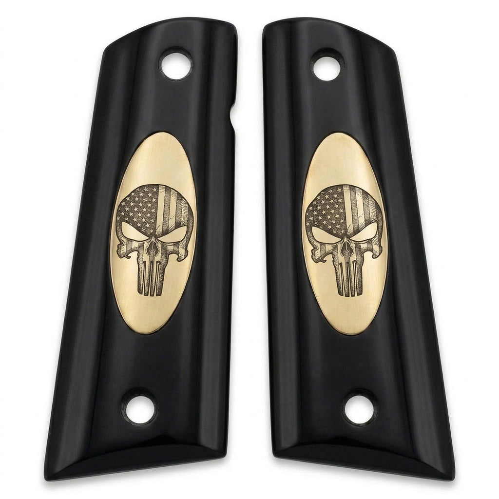 Colt 1911 Hardwood Grip — Punisher Skull with US Flag — ZIB Grips
