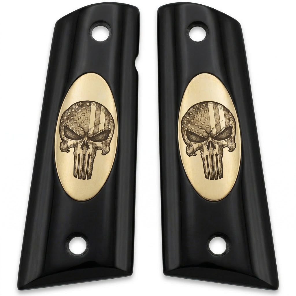 Colt 1911 Hardwood Grip — Punisher Skull US Flag — Bold Variant — ZIB Grips