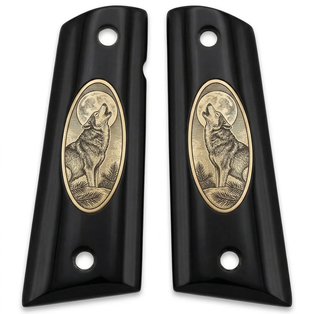 Colt 1911 Hardwood Grip — Howling Wolf under Full Moon — ZIB Grips
