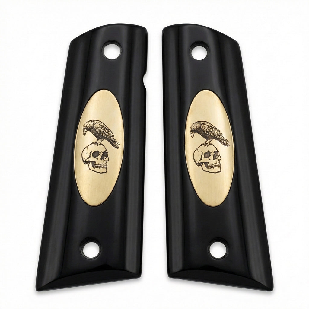 Colt 1911 Hardwood Grip — Raven & Skull (Vanitas) — ZIB Grips