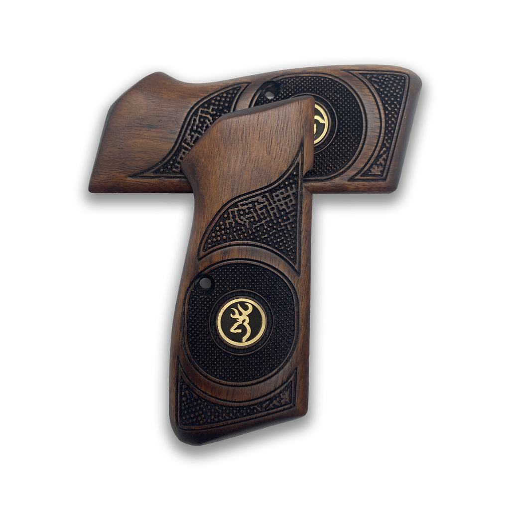Poignées Browning HP 14 En Bois De Hêtre - Fait Main, Gravées Laser - Pour Browning Hi-Power, Springfield SA 35